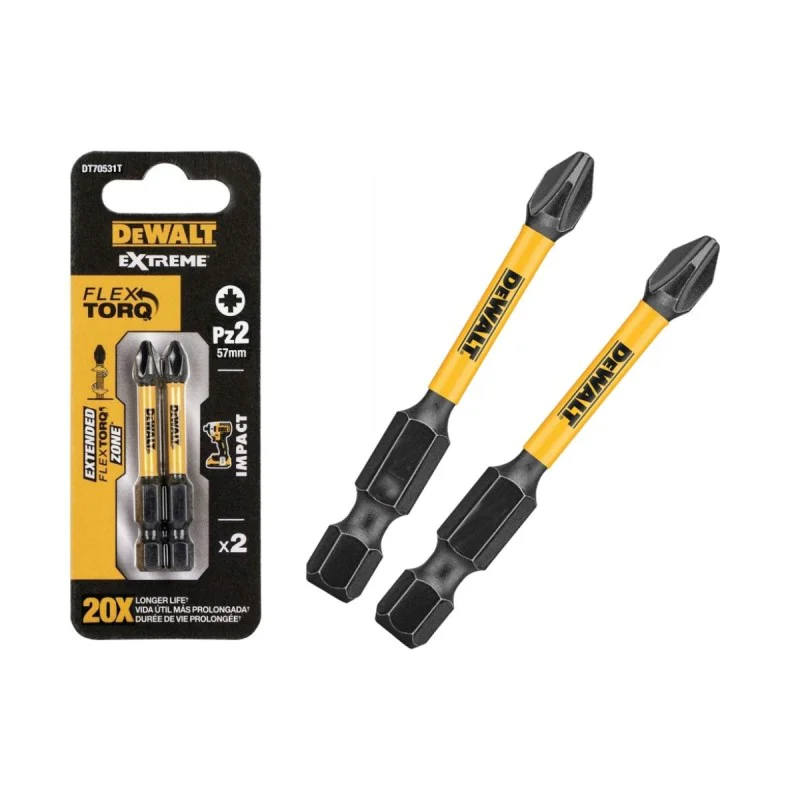 Extended impact bits Dewalt DT70531T, 57 mm, PZ2, 2 pcs