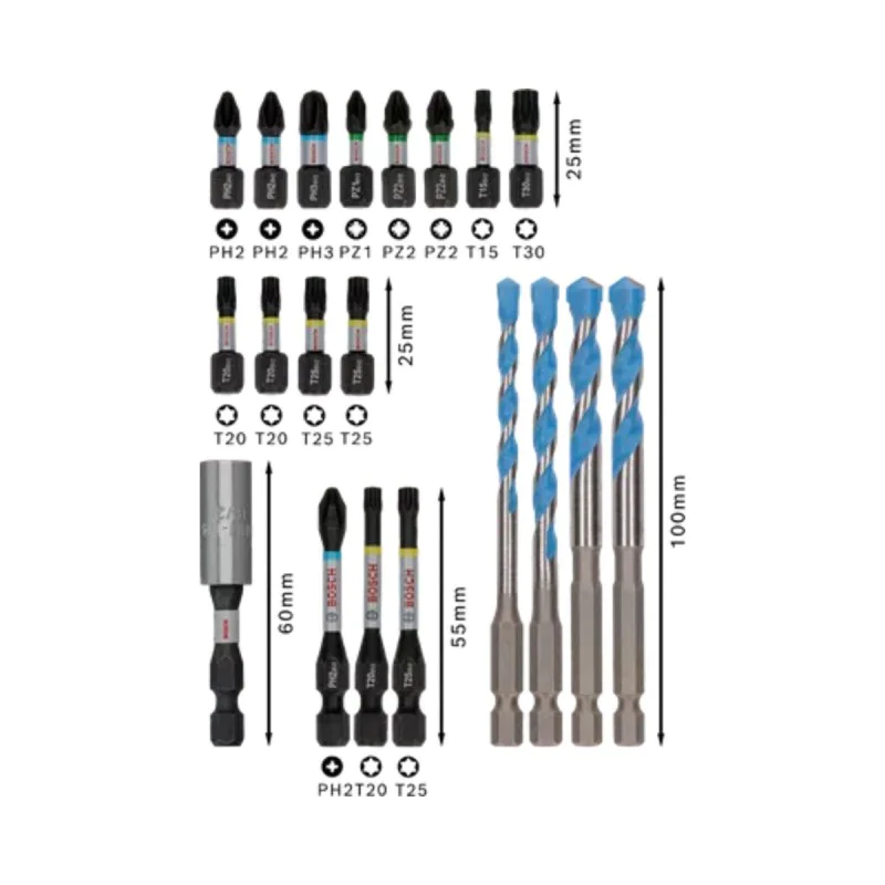 Bosch bit and drill bit set 2608521U83, 20 pcs