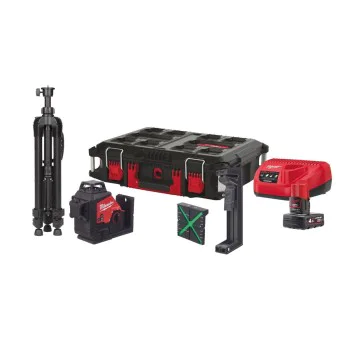 Комплект лазерен нивелир Milwaukee M123PLSKIT-401P, зелен, 360°, 4 Ah, 4933499379