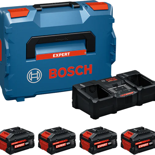 Bosch EXBA18V starter kit with 2x EXBA18V-55 + 2x EXBA18V-80 + EXAL18V2-320 charger, SKU 1600A0373Y