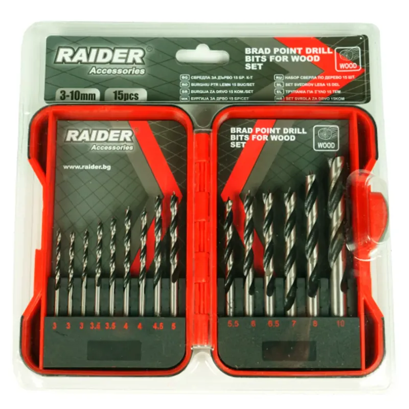 Свредла за дърво - Raider, комплект 15 броя, 3-10 мм, 157791