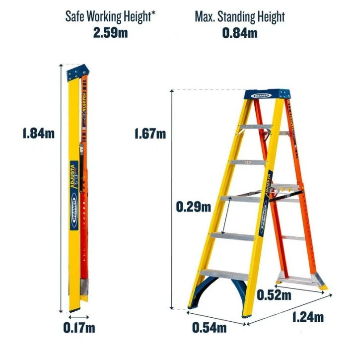 Стъпална стълба Wernerco Adjusta Step 6 стъпала, алуминий и фибростъкло, 150 кг, 075074