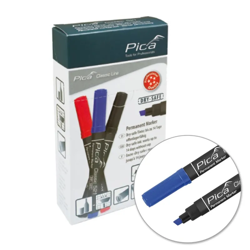 Alcohol-Based Permanent Marker - Pica Classic 521, Blue, Wedge tip 2-6 mm, 521/41