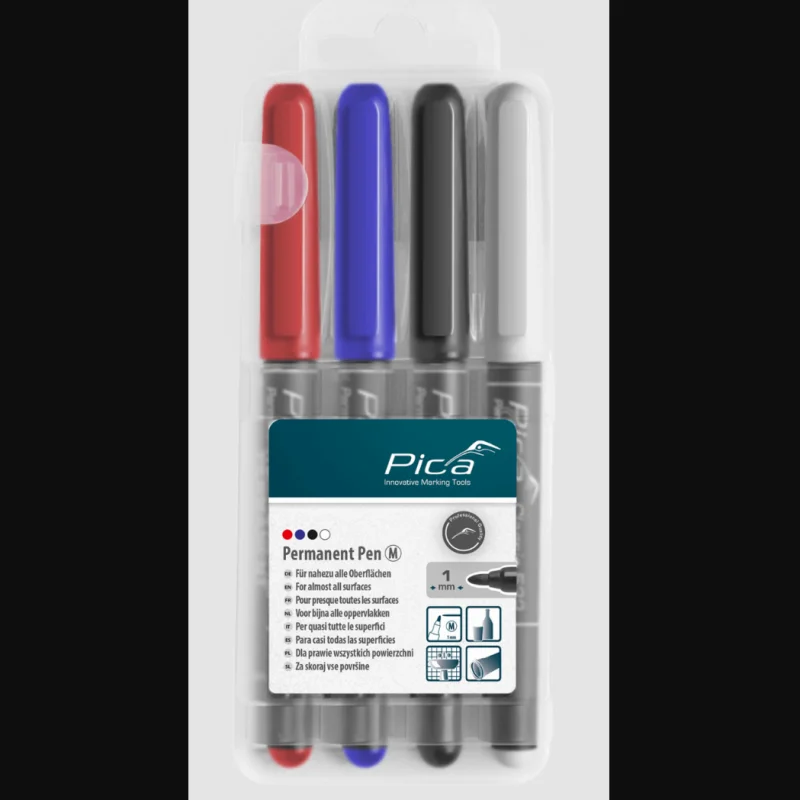 Permanent Marker Set - Pica Classic 534 Permanent Pen, 4 pcs, 4 Colours incl. White, Tip M 1 mm, 534/04