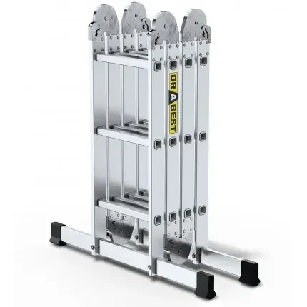 Многофункционална сгъваема стълба Drabest 4x3 с борд от хидрофобен шперплат, 1,00 / 1,80 / 3,70 м, 150 кг