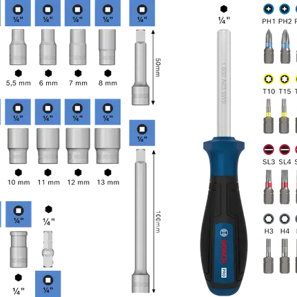 Bosch Ratchet Set 1600A03AC7, 1/4 inch, 37 pcs