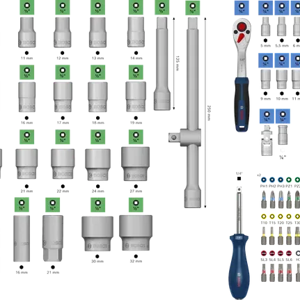 Bosch Ratchet Set 1600A03AD0, 1/4 and 1/2 inch, 80 pcs