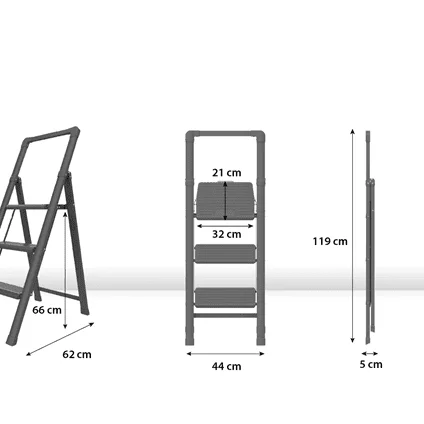 Стъпална стълба Drabest SLIM STEP 3 стъпала, 0,66 м, 150 кг