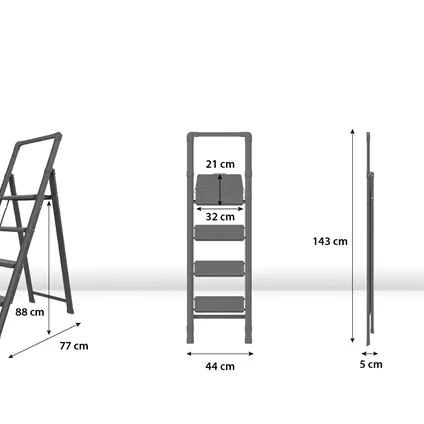Стъпална стълба Drabest SLIM STEP 4 стъпала, 0,88 м, 150 кг