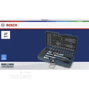 Комплект тресчотка с вложки и битове Bosch 1600A03AC7, 1/4 цола, 37 части