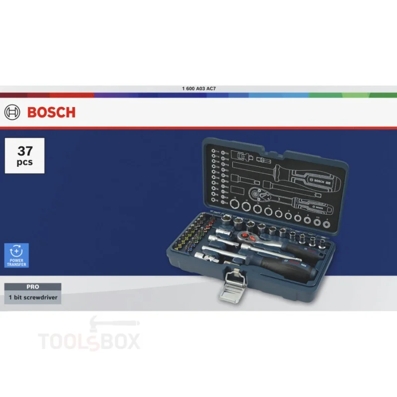 Bosch Ratchet Set 1600A03AC7, 1/4 inch, 37 pcs