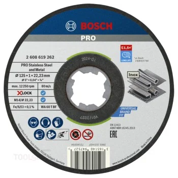 Дискове за рязане - Bosch, PRO Inox и метал, 125 x 1 мм, X-LOCK, 10 бр., 2608619267