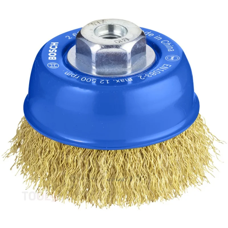 Чашковидна телена четка Bosch PRO Metal Clean 75 мм, нагъната тел 0,3 мм с месингово покритие, M10