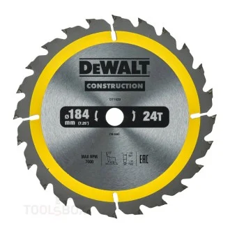 Циркулярен диск за дърво - DeWALT Construction, 184 x 16 мм, 24 зъба, DT1939-QZ