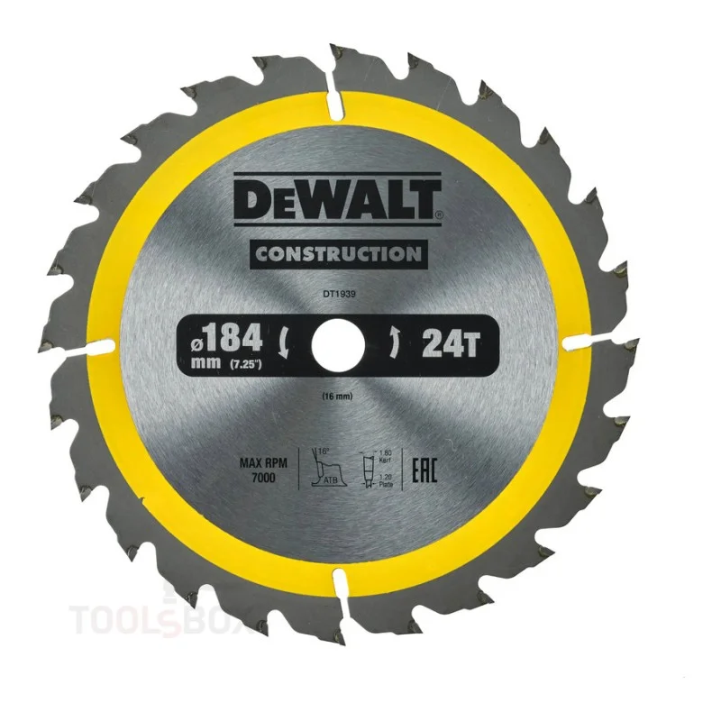 Циркулярен диск за дърво - DeWALT Construction, 184 x 16 мм, 24 зъба, DT1939-QZ