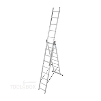 Алуминиева трираменна стълба Krause 33390 със стълбищна функция, 3x9 стъпала, 150 кг