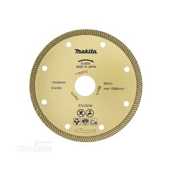 Диамантен диск - Makita, B-22034, 110 x 20 мм, мокро рязане, непрекъснат ръб