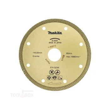 Диамантен диск - Makita, B-22034, 110 x 20 мм, мокро рязане, непрекъснат ръб