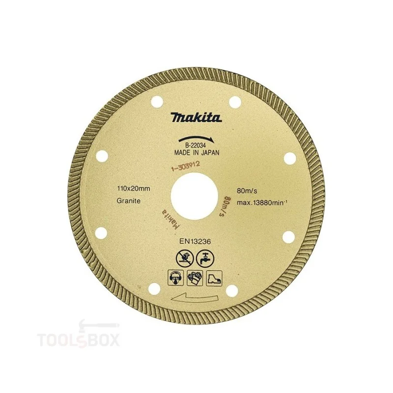 Makita B-22034 Diamond Blade, 110 x 20 mm, Wet Cutting, Continuous Rim