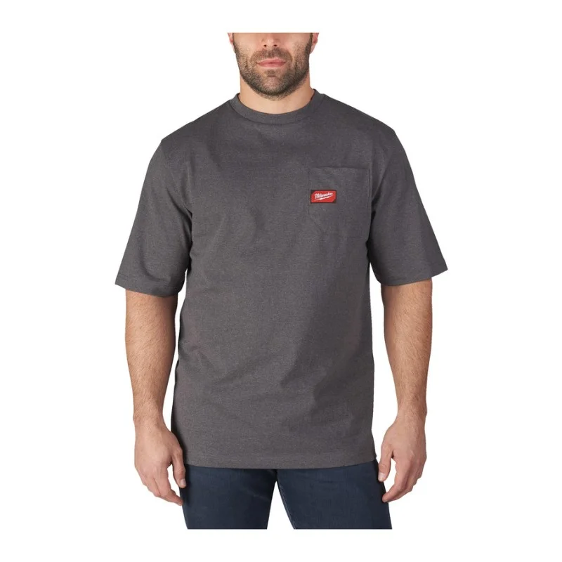 Work T-Shirt - Milwaukee WTSSG, Grey, Size M, 60/40 Cotton/Polyester, 4932493009