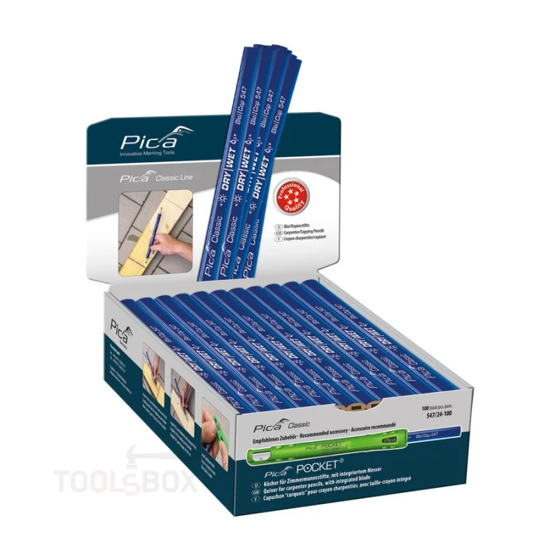 Дърводелски и копирен молив - Pica Classic 547 DRY & WET, графит 2H и анилинова мина, 24 см, 547/24-100