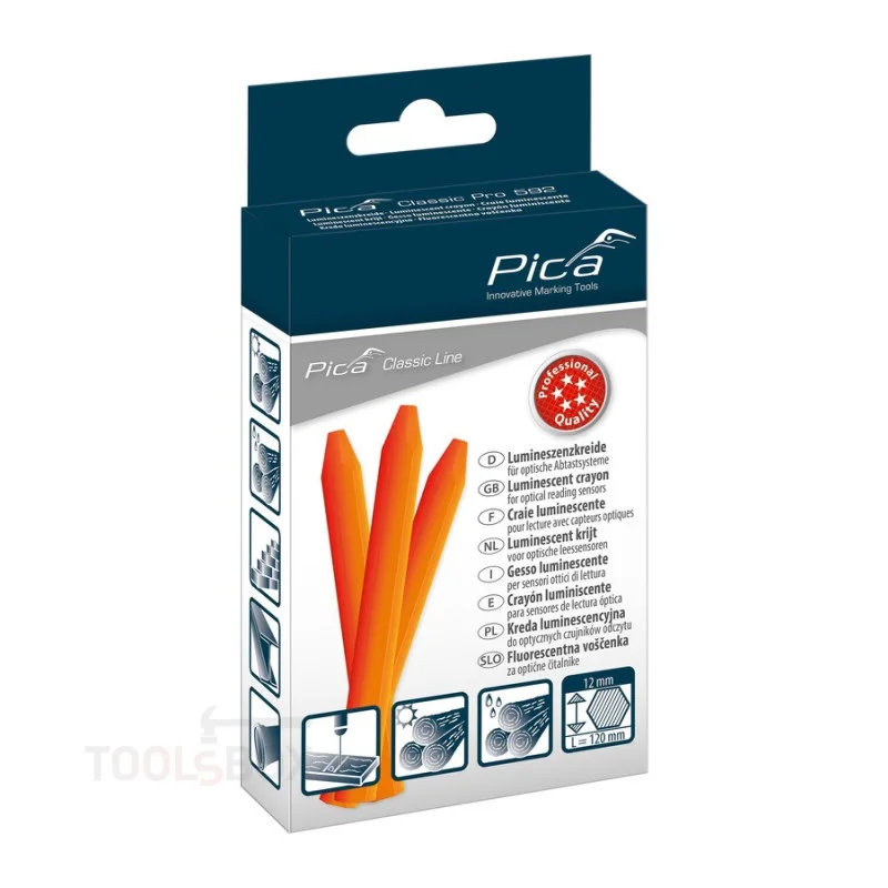 Луминесцентна креда - Pica Classic PRO 592, оранжева, за оптични сензори, шестостенна, 12 x 120 мм, 592/054