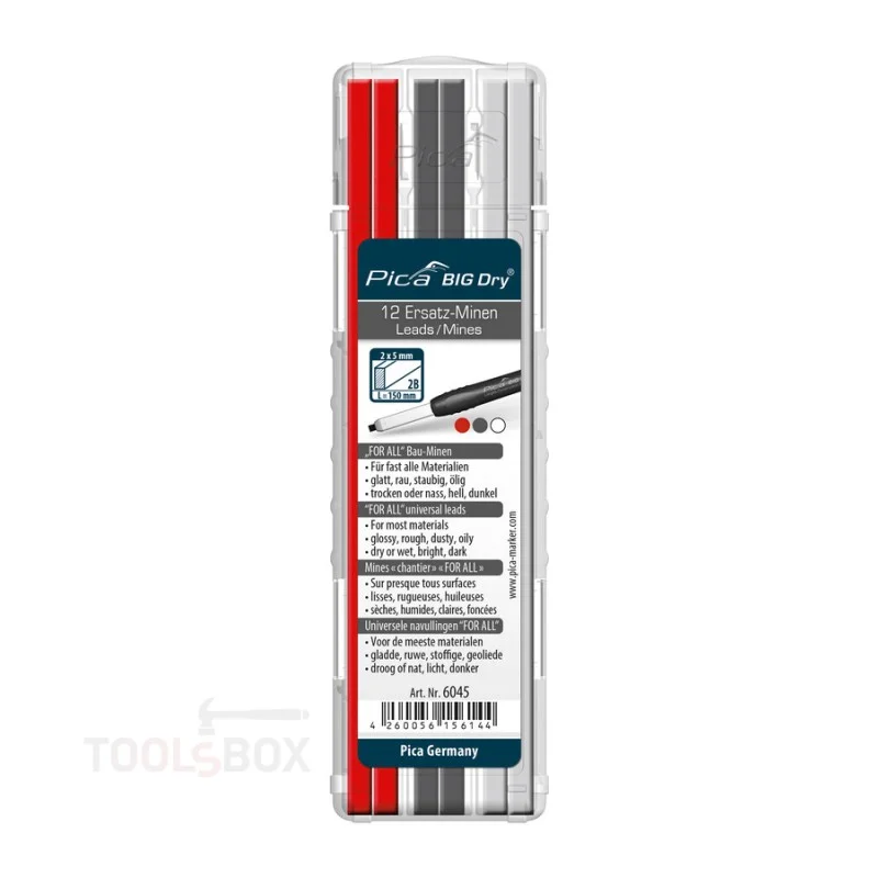 Пълнители за Pica BIG Dry - FOR ALL, 4 графит 2B + 4 бели + 4 червени, 12 бр., 2x5x150 мм, 6045
