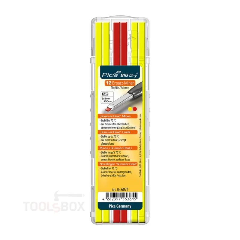 Пълнители за Pica BIG Dry - Summer-Heat, жълти и червени, до 70 °C, 12 бр., 2x5x150 мм, 6071