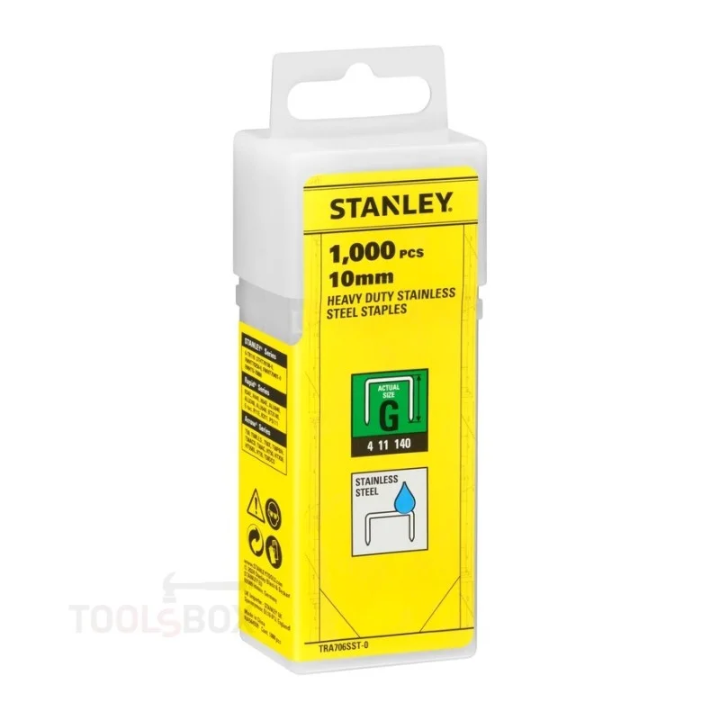 Скоби за такер - Stanley, неръждаема стомана, тип G, 10 мм, 1000 бр., TRA706SST-0