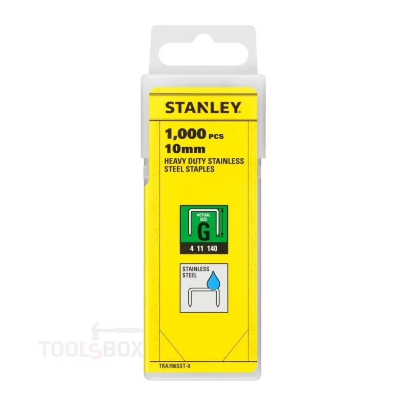 Скоби за такер - Stanley, неръждаема стомана, тип G, 10 мм, 1000 бр., TRA706SST-0