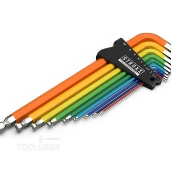 Hex Key Set - STROXX, Colour-Coded, 9 Pieces, 1.5-10 mm, Ball End, 100-770