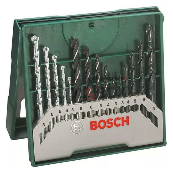 Свредла за дърво, метал и камък Bosch Mini-X-Line, с цилиндрична опашка ф 3.00 - 8.00 мм,15 бр комплект