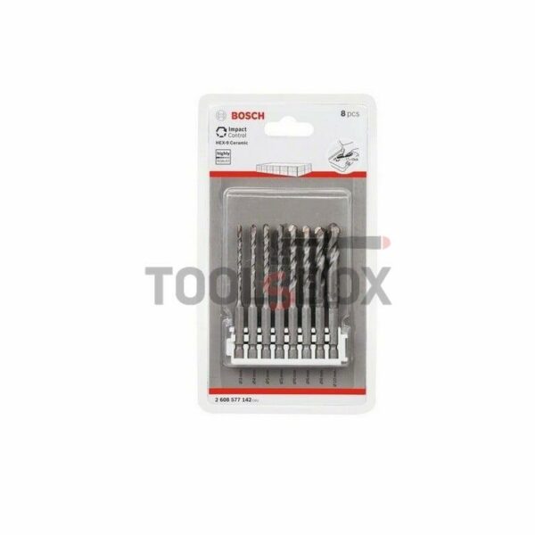 Свредла с твърдосплавни пластини Bosch Hex-9 Ceramic, с 6-стен опашка 1/4" за керамика ф 3.00- 10.00 мм, 8 бр комплект - Image 2