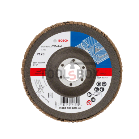 Ветрилообразен диск за шлайфане за метал Bosch Standard ф125 mm, 22,23 mm, 120 / 2608603659