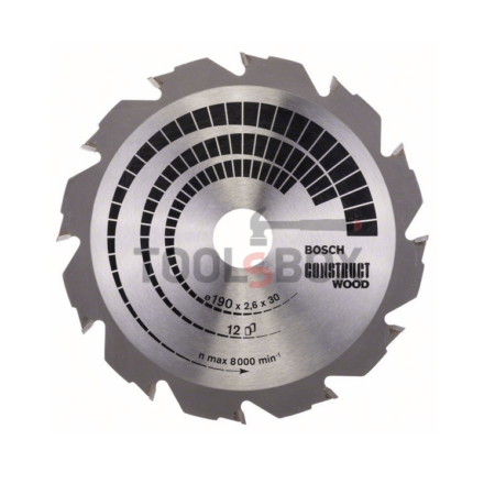 Циркулярен диск за дърво BOSCH ф190 x 30 x 2,6 mm; 12 Construct Wood Z12 / 2608640633