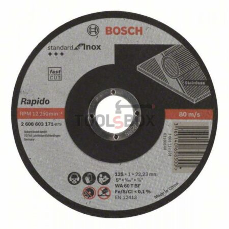 Диск за рязане на метал Bosch ф125x1.00x22.23 / INOX / 10бр / 2608603171