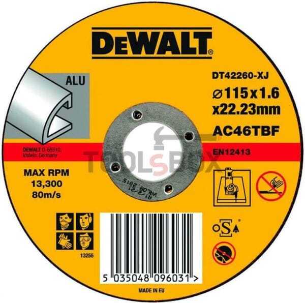 Диск карбофлексен за рязане на алуминий DeWALT DT42260 ф115х1.6х22.2 мм