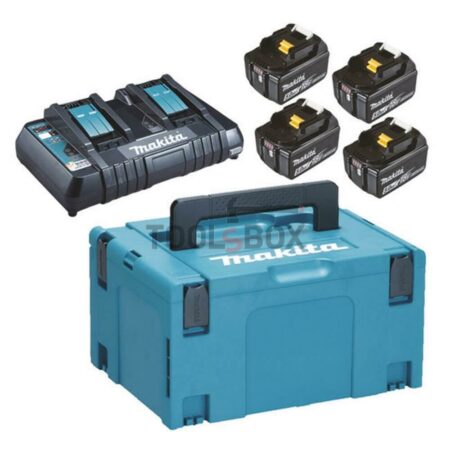 Акумулаторен комплект Makita Li-Ion LTX с 4 бр. акумулаторни батерии BL1850B, зарядно устройство DC18RD и куфар MAKPAC 3 