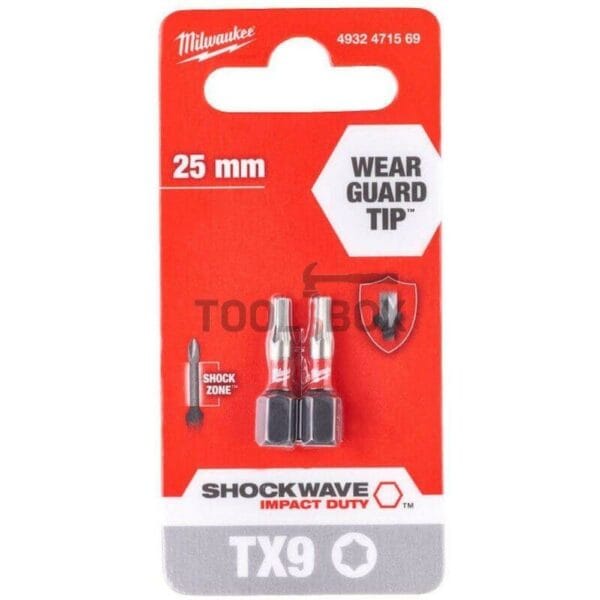 Ударни битове Milwaukee SHOCKWAVE ™ IMPACT DUTY, TX9, 25mm, 2бр.