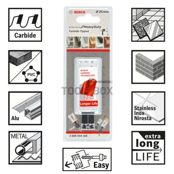 Карбидна Боркоронa BOSCH Endurance for Heavy Duty Carbide, 25x60мм