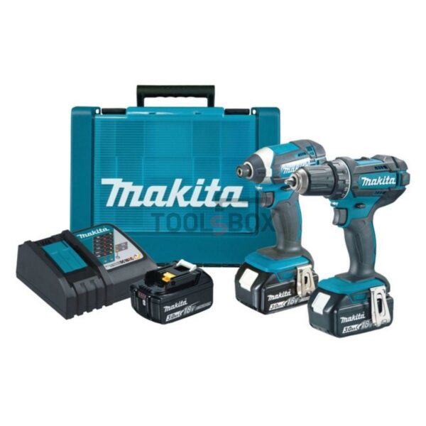 Комплект акумулаторни инструменти Makita DLX2127X, 18V с 2 батерии и зарядно устройство