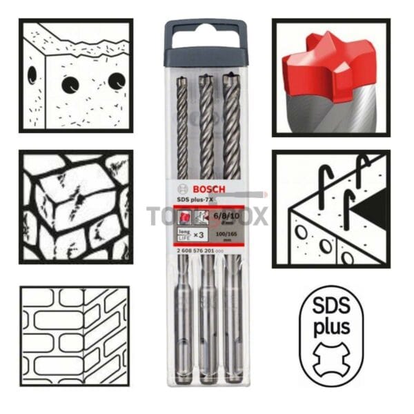 Комплект Свредла BOSCH SDS plus-7X,6-10мм 3части