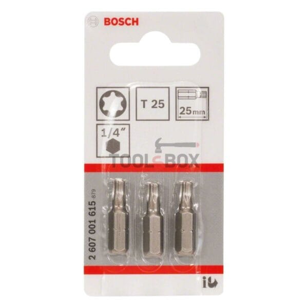 Накрайник звезда BOSCH 2607001615 Extra Hard, TORX T25x25мм, 3 броя