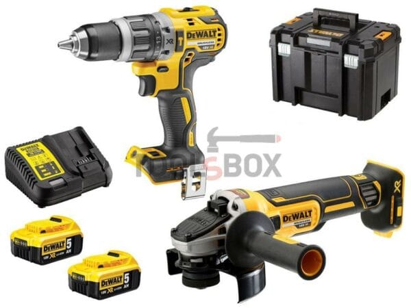 Комплект Ъглошлайф и Ударен Винтоверт DeWALT DCK2080P2T, 18V Безчеткови