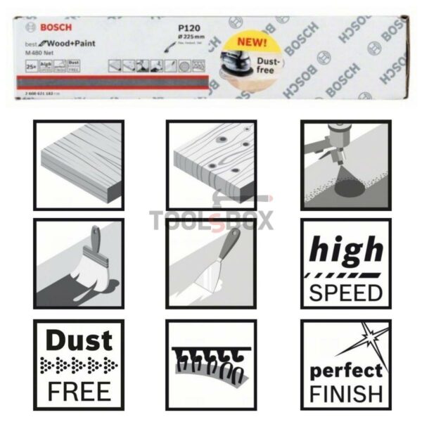Шкурка за шлайф машини Bosch 2608621182, M480, 225мм/120, 25 броя