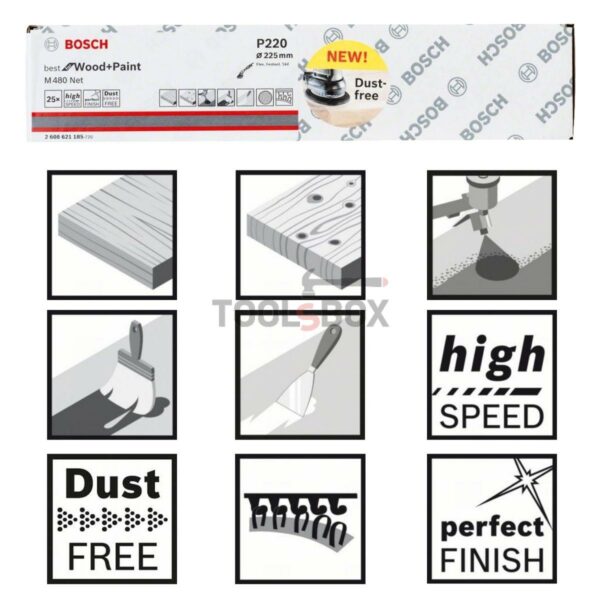 Шкурка за шлайф машини Bosch 2608621185, M480, 225мм/220, 25 броя
