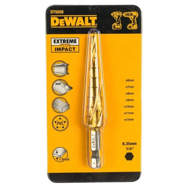 Стъпаловидно свредло за метал DeWalt DT5026, HSS-G Cobalt, 6-12мм