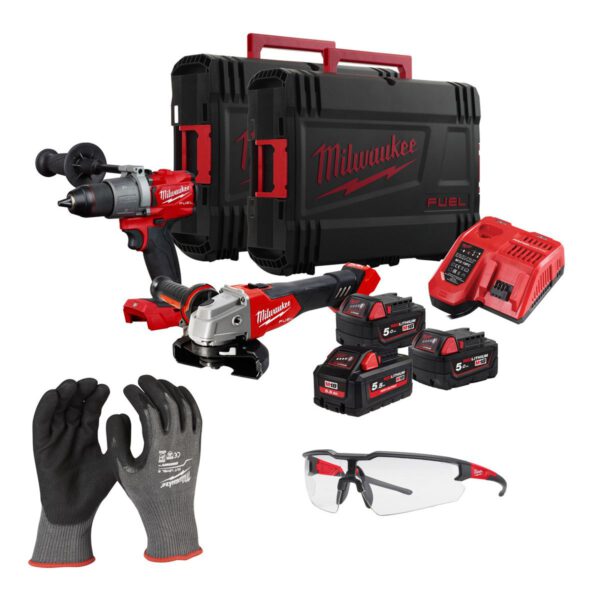 Комплект акумулаторен винтоверт и ъглошлайф Milwaukee M18FPP2Y2-553X set