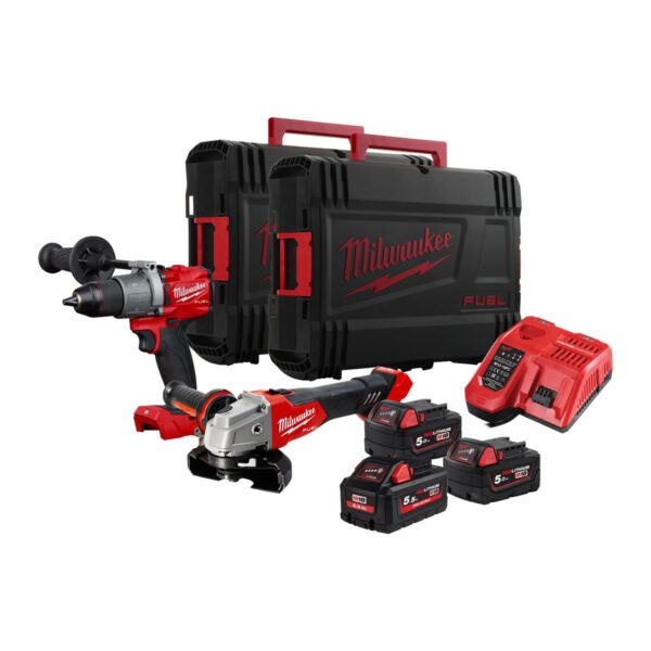 Комплект акумулаторен винтоверт и ъглошлайф Milwaukee M18FPP2Y2-553X set