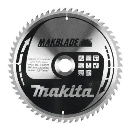 Циркулярен диск Makita B-09020, ф 260мм x 30мм x 60Т